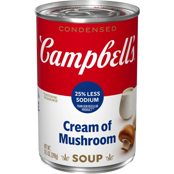 Sopa de crema de hongos (setas o champiñones) con 25 % menos de sodio (25% Less Sodium Cream of Mushroom Soup)
