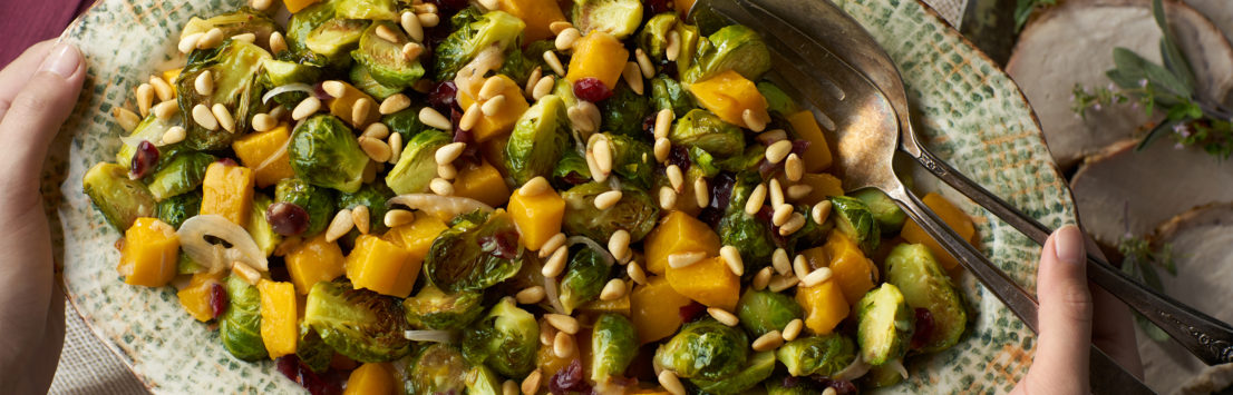 Roasted Brussels Sprouts & Squash with Cranberries & Pine Nuts - Swanson