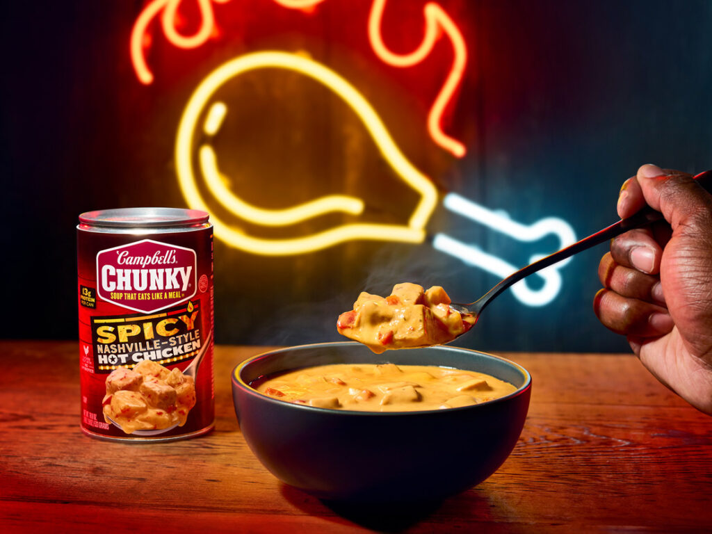 Image of Spicy Nashville-Style Hot Chicken Soup can and bowl